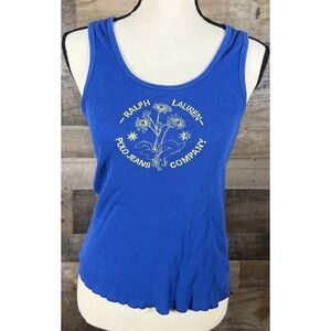 Y2k Polo Jeans Ralph‎ Lauren Tank Top Shirt Womens Medium Blue Ribbed